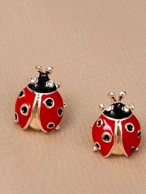 Ladybug Enamel Stud Earrings - Red and Black